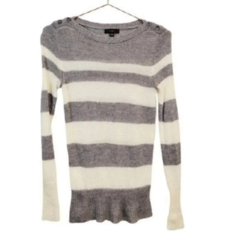 J. Crew Striped Wool Mohair Boat Neck Sweater Gray White
